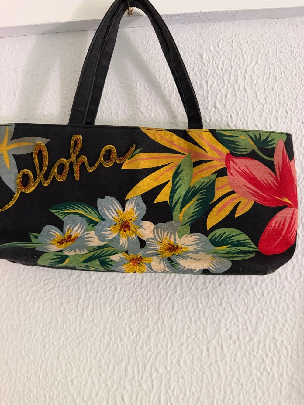 Aloha Floral Black Tote Bag